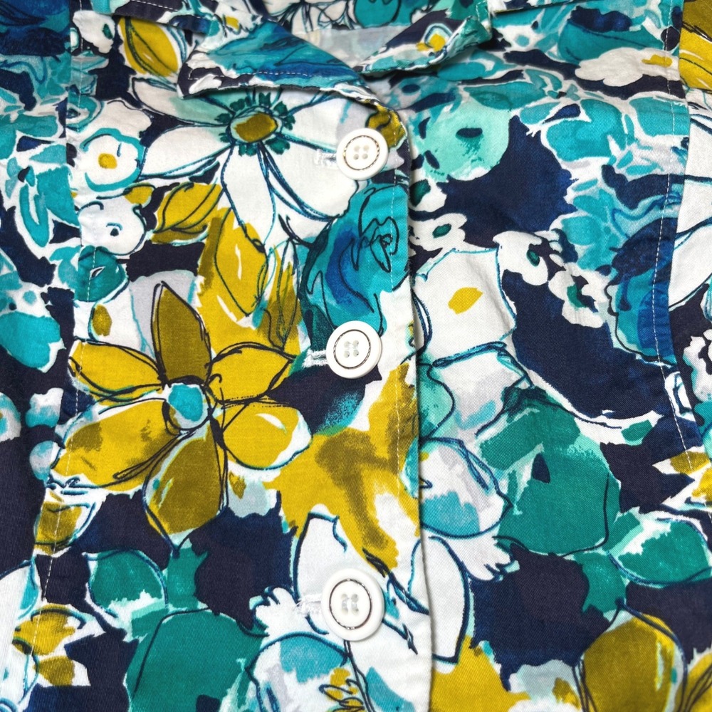 Christopher & Banks Womens Size Medium Floral Jacket Blue Yellow Buttons Stretch - Picture 7 of 12